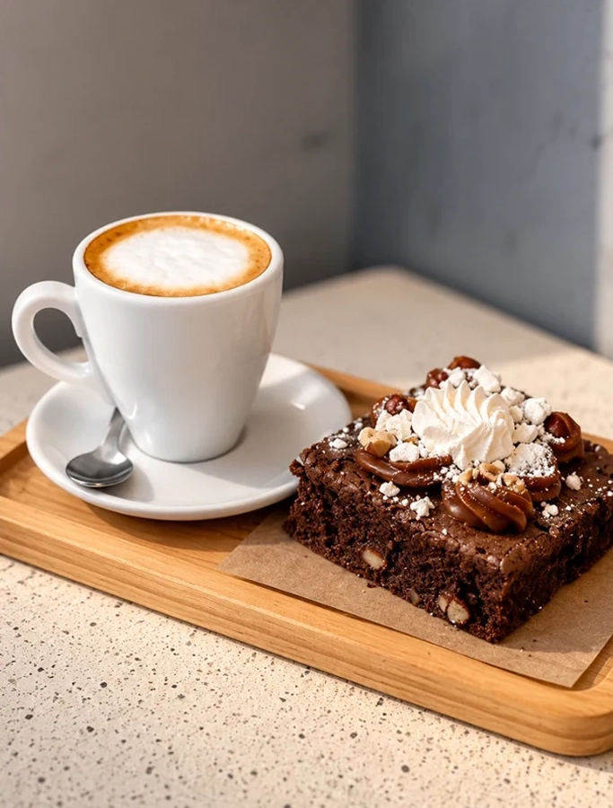 Café con brownie de chocolate