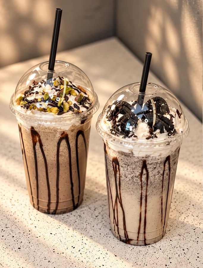 Milkshake de cookies con crema y trozos de galleta