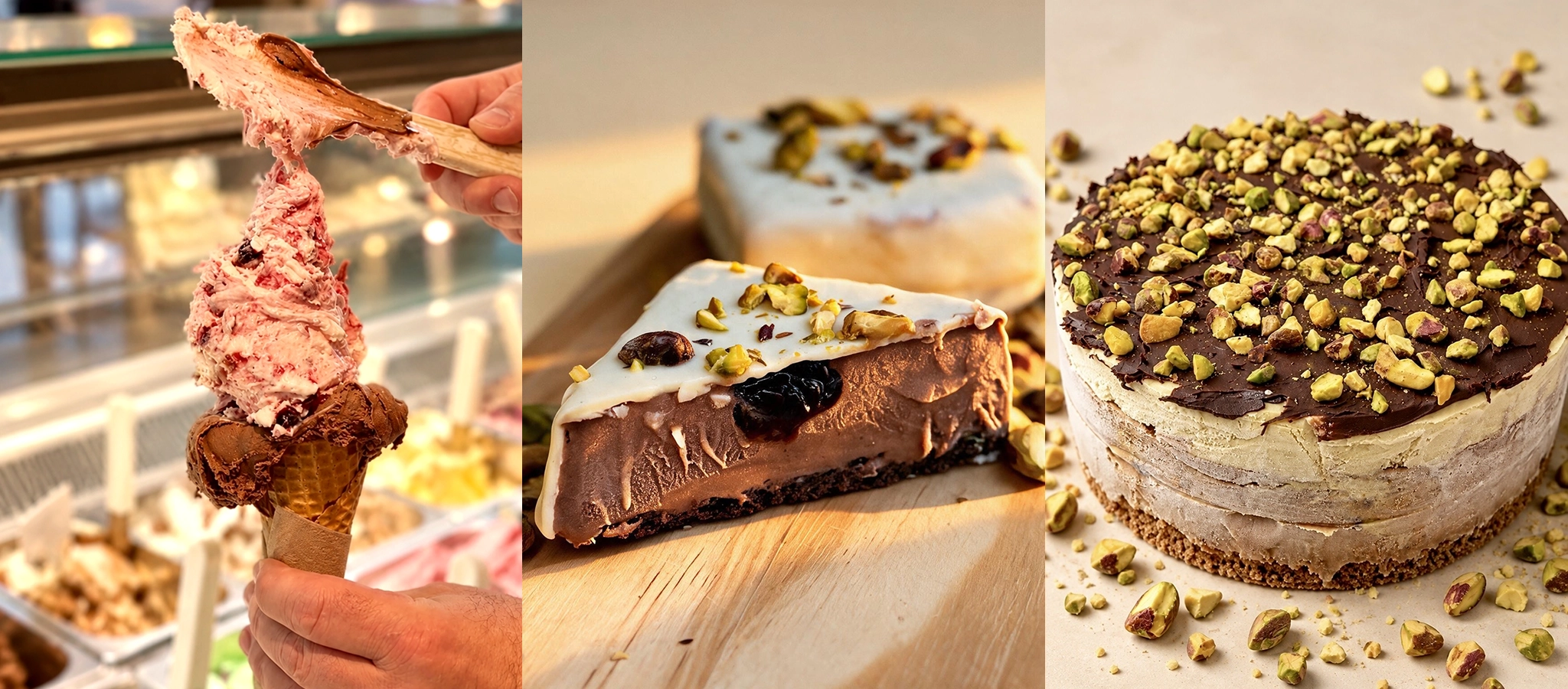Cucurucho artesanal, chocolate y café con brownie