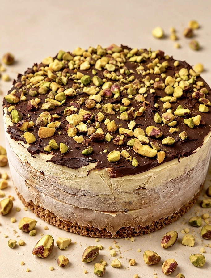 Torta helada de pistacho y chocolate